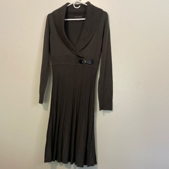 Jessica Howard Surplus Collar Inset Waist Stunning Slate Grey Sweater Dress Med